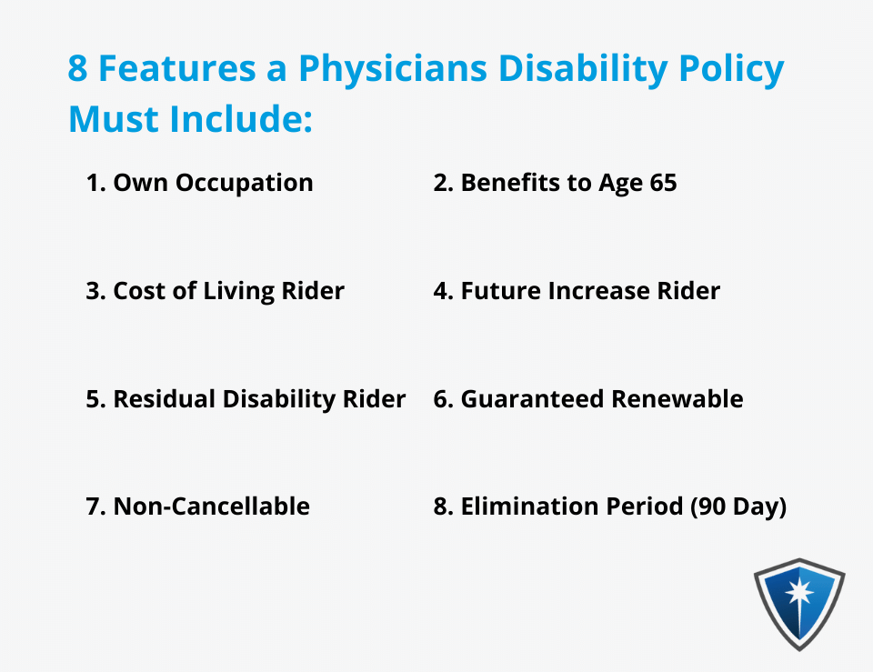 8 features a physicians disability policy must include